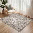 PURRUGS Vintage Farmhouse Boho Throw Rug 3x5 ft, Non-Slip Machine Washable Rug, Accent Oriental Area Rug for Entryway, Kitchen, Bedroom, Living Room and Dining Room, Taupe/Vanilla