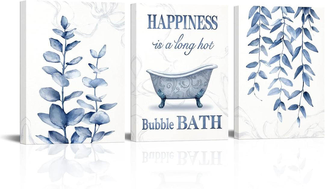 sechars Botanical Plant Canvas Wall Art Minimalist Boho Leaves Painting Pictures Decor Modern Blue Bathroom Decoration (Blue)