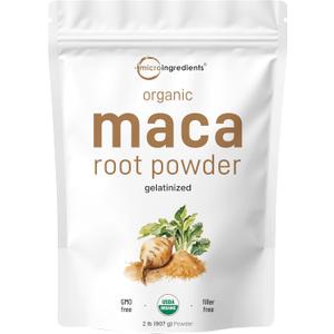 Micro Ingredients Organic Maca Root Powder, 2 Pound, Gelatinized for Better Absorption, Rich in Antioxidants, No GMOs, Vegan Friendly and Peru Origin BBD: 10/2027