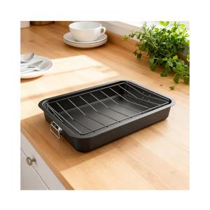 Nonstick Heavy-duty Carbon Steel Roasting Pan - Removable Angled Rack, Fat-Draining for Healthier Cooking, Oven Safe