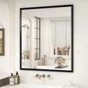 28" x 32" Matte Black Framed Bathroom Mirror for Wall, Rectangular Beveled Vanity Mirror with Aluminum Alloy Frame, Right Angle Corner, HD Reflection, Horizontal or Vertical Mount