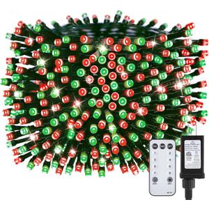 Minetom 1000 LED Christmas Tree Lights, 328 FT Green Wire LED Decorative Fairy Lights with Remote & 8 Modes, Waterproof for Outdoor Xmas Holiday Party Garden Wedding Home Decor, Red  Green