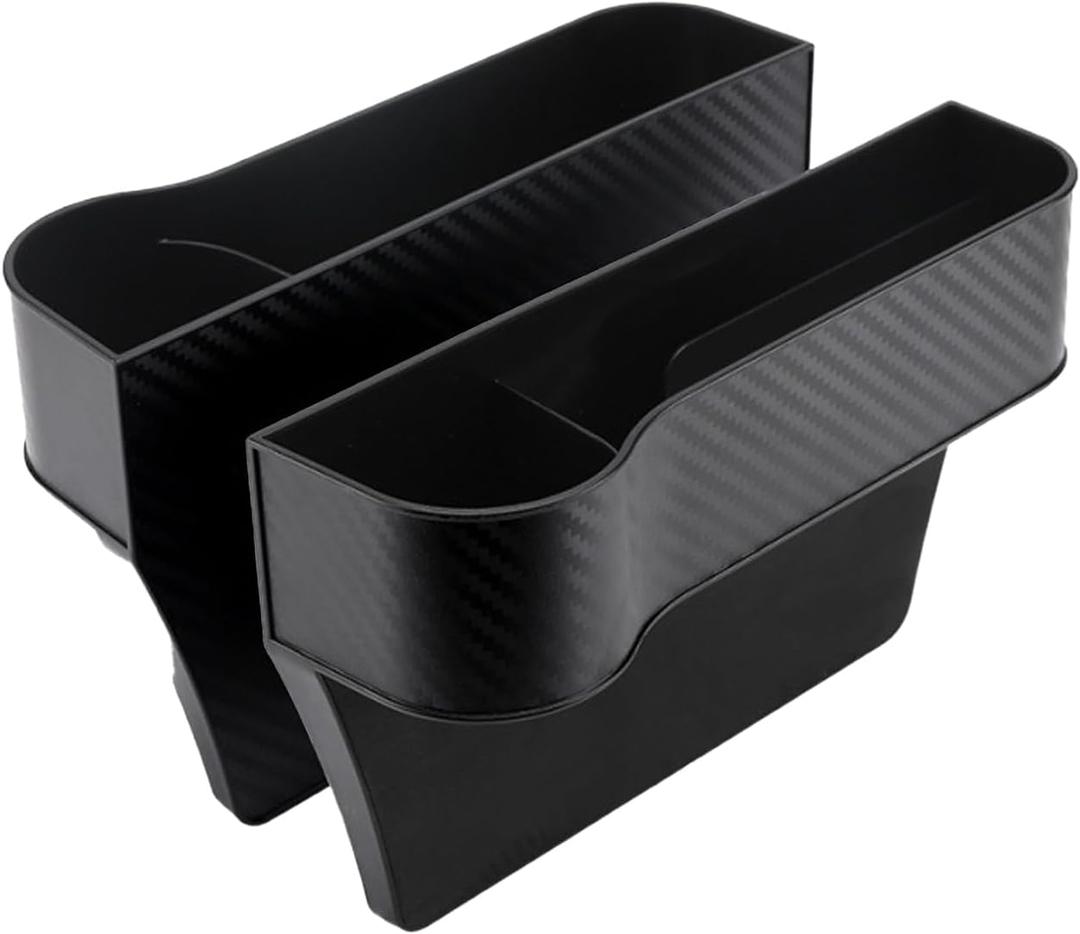 Car Seat Gap Filler Organizer 2 Pack, Multifunctional Auto Console Side Storage Box with Cup Holders & Phone Holder, Premium PU Leather Car Front Seat Organizer for Drinks, Sunglasses, Keys