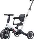 newyoo Toddler Bike, 4 in 1 Tricycles for 1,2,3 Year Olds, Balance Bike, Birthday Gift and Toy for Boys and Girls, Kids Tricycle with Parent Steering Push Handle, Removable Pedals, White, TR007