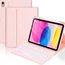 Folio Keyboard Case for iPad (A16) 11th Generation 11 Inch (2025), iPad 10th Generation 10.9 Inch (2022), Wireless Detachable Keyboard, 7-Color Backlight, Pencil Holder (Light Pink)