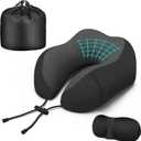 Neck Travel Pillow, Upgraded Memory Foam Pillow for Airplane, Machine Washable, Adjustable Flight Pillow, Suitable for Sleeping Airplane, Car, Office and Home (Black)