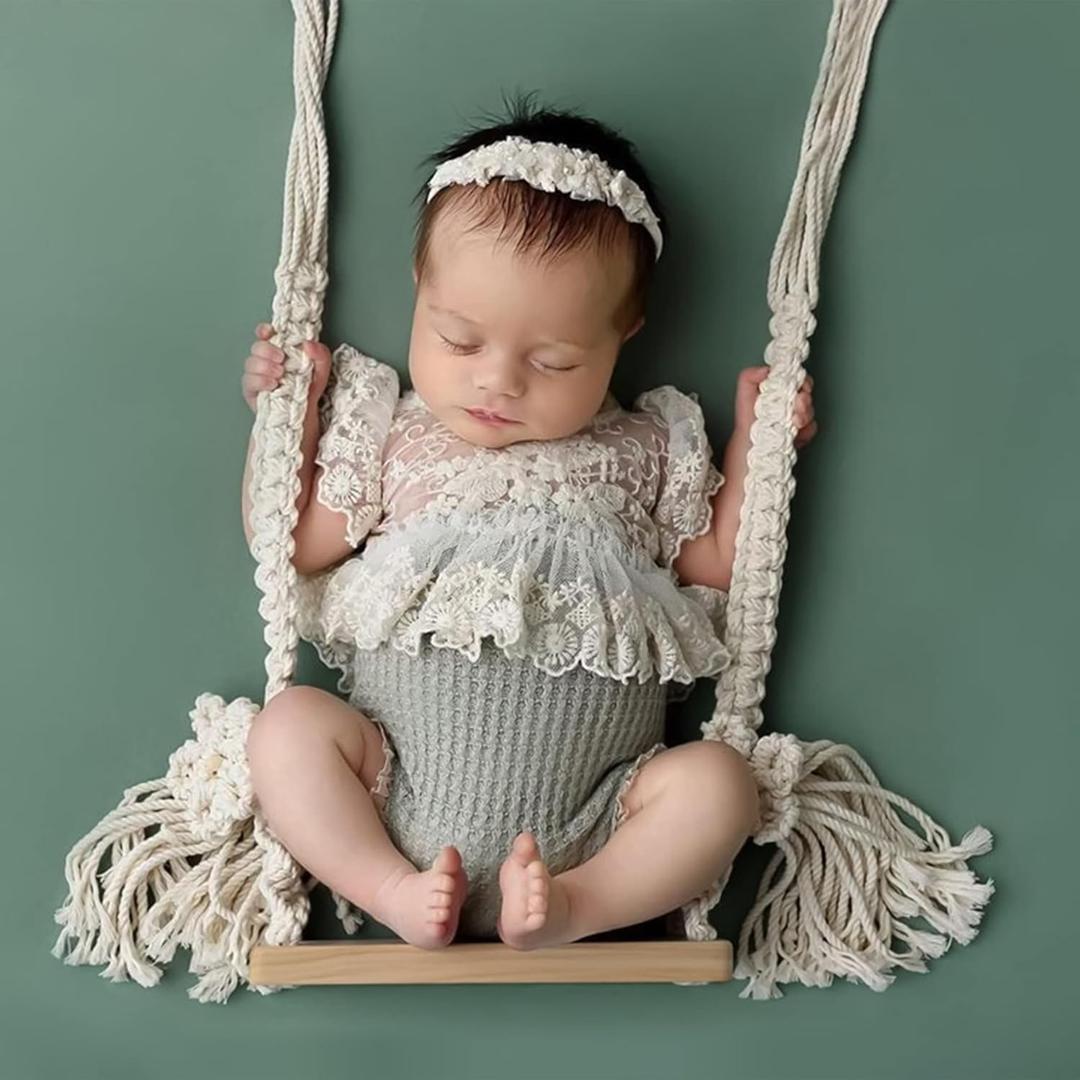 M&G House Newborn Photography Props Swing Prop Wooden Swing Seats Baby Photo Props Wooden Prop Swing Baby Photoshoot Props Newborn Photography Accessory(Wood Color, 4 Wings 6 Red Hearts) (01 Wood Color)
