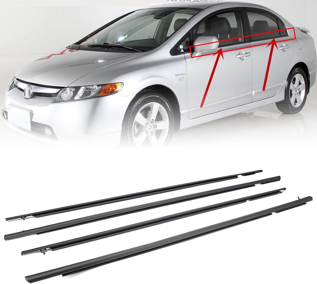 4Pcs Weatherstrip Window Moulding Trim Seal Belt Compatible with 2006-2011 Honda Civic Replace# 72460-SNA-A01 72410-SNA-A01