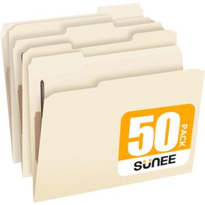 SUNEE File Folders with Fasteners, Manila Folders Letter Size, 2 Reinforced Fasteners, 1/3-Cut Tab, Manila, 50 Pack, Keep Organized for Your Office Documents School Files