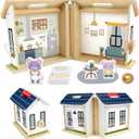 Fisher-Price Wood Pretend Play Toy Dollhouse, 6-Piece Wooden House Playset for Travel Preschool Kids Ages 3+ Years