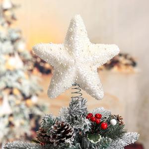 Soulchen Pearl Christmas Star Tree Toppers 8 inch Xmas White Pearl Tree Topper Christmas Decoration for Holiday Decor