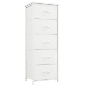 Somdot Tall Dresser for Bedroom with 5 Drawers, Storage Organizer Chest of Drawers with Removable Fabric Bins for Closet Bedside Living Room Laundry Entryway Hallway, White Leather