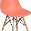 Flash Furniture Elon Series Peach Plastic Chair with Wooden Legs for Versatile Kitchen, Dining Room, Living Room, Library or Desk Use (Set of 1)