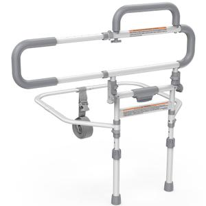 Lemagalu Heavy Duty Bed Rails for Elderly Adults Safety-Foldable Bed Rail for Senior with Adjustable Heights Fits All Bed Sizes，Bed Handle Bedside Assist with Pocket -504M (Lvory and Gray)