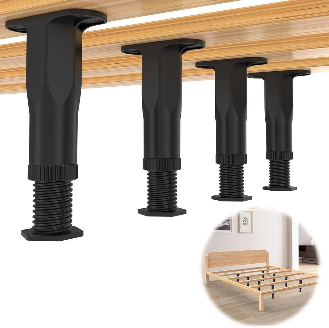 Yuleimy Replacement Bed Slats Support Legs, Adjustable Height 8.3-14.5 Inch Bed Support Leg for Queen King Beds, Non-Scratch Plastic Legs, 4 Pack