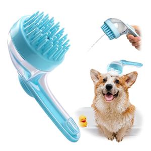Dog Bath Brush, Silicone Pet Bath Brush with Soap Dispenser,Deep Cleansing & Gentle Massage for Dogs & Cats, Suitable for Long & Short Hair, Easy Grip, Bathing & Grooming(Blue)
