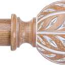 Boho Curtain Rod 36-153 Inch, Decorative Wood Curtain Rods for Windows with Faux Wood Grain Leaf Finials, 1 Inch Adjustable Heavy Duty Extra Long Vintage Rustic Window Treatment Rods