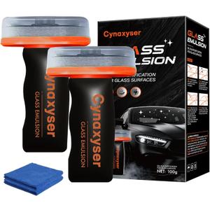Car Windshield Cleaner with Glass Emulsion 2pcs Oil Film Remover for Car Windows, Removes Grease, Stains & Haze for Crystal Clear Vision, Lightweight & Easy Grip Design
