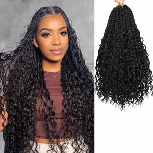 Goddess Box Braids Crochet Hair for Women 24 Inch 8 Packs Black Boho Crochet Box Braids Pre Looped Crochet Braid Hair Curly Ends (1B, 24 Inch)