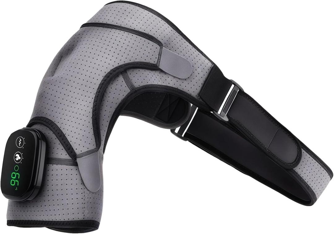 byepica Electric Shoulder Massager Heated Brace, Cordless Wrap with Vibration, Touch Screen Control, USB Rechargeable, Ce Certified, Black & Grey