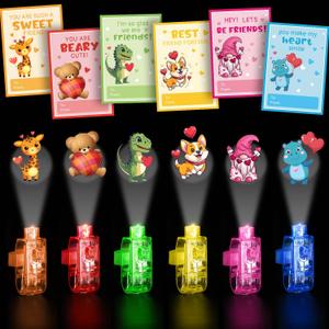 M AMFEOV 36 Pcs Valentines Day Gifts for Kids, Valentines Day Cards School Classroom with Finger Lights