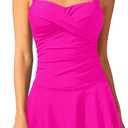 Aqua Eve One Piece Swim Dress Tummy Control Swimsuit with Skirt Modest Bathing Suit Vintage Swimdress (Large, Pink)