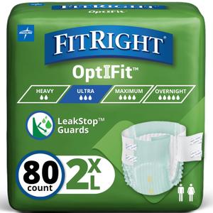 FitRight Ultra Adult Diapers, Disposable Incontinence Briefs with Tabs, Heavy Absorbency, XX-Large, 60"-69", 4 packs of 20 (80 total)