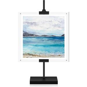 Yaocom Adjustable Metal Easel Stand with Acrylic Floating Photo Frame 16.5" Tabletop Frame Stand for Display, Poster or Signs Floor Heavy Duty Easel for Weeding Home Exhibition Restaurant(Black)
