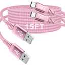 USB to USB C Cable [15FT 2Pack], Long USB C Cable 3A Fast Charging, USBA to USBC Cable Nylon Braided Durable USB to C Cable for iPhone 17 16 15 Pro Max/16e, Galaxy S25 S24 S23 S22 Plus and More-Pink