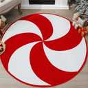 Drydiet 5Ft Round Christmas Rug Large Candy Cane Red and White Holiday Area Rug Peppermint Washable NonSlip Christmas Tree Mat for Living Room Bedroom Entryway Indoor Outdoor Holiday Home Decor