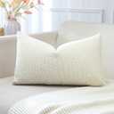 OTOSTAR Set of 1 Textured Boucle Throw Pillow Covers Lumbar Pillow Cases Cozy Soft Decorative Couch Cushion Case for Chair Sofa Bedroom Living Room Home Decor 16 x 24 Inch, Cream Beige
