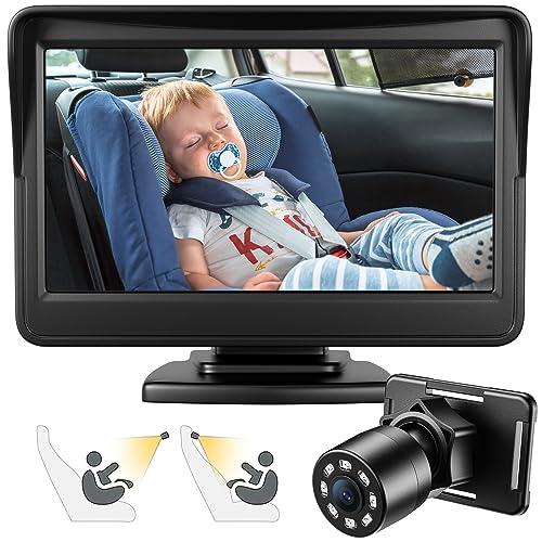 FEISIKE Car Baby Camera, 4.3'' HD Infrared Night Vision Function Baby Car Camera Display, Backseat Camera for Kid with 150° Wide View & 360° Rotatable Easy Installation in 5 Mins Rear Facing Mirrors