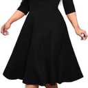 CLOCOR Women's Plus Size Midi Dress 3/4 Sleeve A-Line Swing Dress V Neck Flowy Casual Dresses 3XL