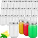 Gerrii 24 Pieces 16 oz Clear Plastic Mason Jars with Lids Refillable Mason Cocktail Cup Empty Canning Overnight Oats Container Plastic Candy Storage Jars Containers for Honey Spices Herbs(Silver)