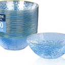 I00000 20 Pack 12 Ounce Blue Plastic Bowls Hammered Gold Rimmed Crystal Like, Heavy duty Disposable Bowl Set,Elegant Soup/Salad/Dessert/Ice Cream Bowls For Thanksgiving Party, Weddings, Catering