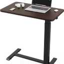 Ywin Medical Adjustable Overbed Bedside Table with Wheels, Swivel Rolling Standing Desk, Pneumatic Small Side Bed Table with Tray for Couch, Hospital, Home,Office Use,(28" W X 16" D, Black Walnut)