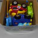 Prextex 2 Pack Cartoon Remote Control Cars for Toddlers - Police Car and Race Car with Steering Wheel Controllers and Lights - Different Frequencies So Both Can Race Together - Toddler Gift 18+ Months