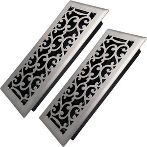 Howeall 4x12 Inches 2 Pack Heavy Duty Walkable Floor Register - Easy Adjust Air Supply Lever Decorative Floor Vent Covers - Savannah Design Vent Covers for Home - Satin Nickel