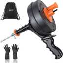 BACOENG 25Ft Drain Auger, Heavy Duty Plumbing Snake with Drill Adapter, Use Manually or Powered for Drain Clog, Shower Sink, Comes with Gloves and Bag (Orange)