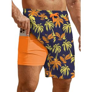 Hardaddy Men's 2 in 1 Swim Trunks with Compression Liner Beach Board Shorts with Pockets (Blue, XL)