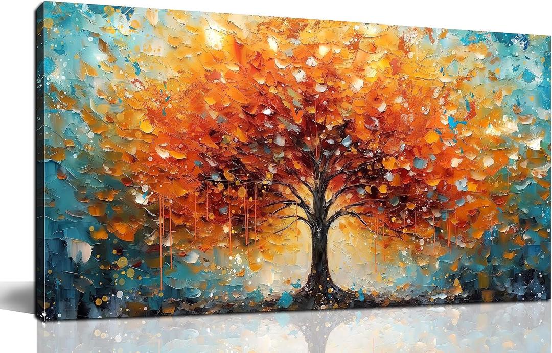 Zoyotago Large Canvas Wall Art Orange Yellow Tree Picture Modern Canvas Prints Ready to Hang for Bedroom Living Room Size 20x40, 20"L x 40"W, orange yellow tree