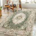 Green Rug 3x5,Washable Area Rugs for Bedroom Living Room Kitchen Entryway,Small Boho Vintage Bohemian Distressed Non Slip Carpet,Floral