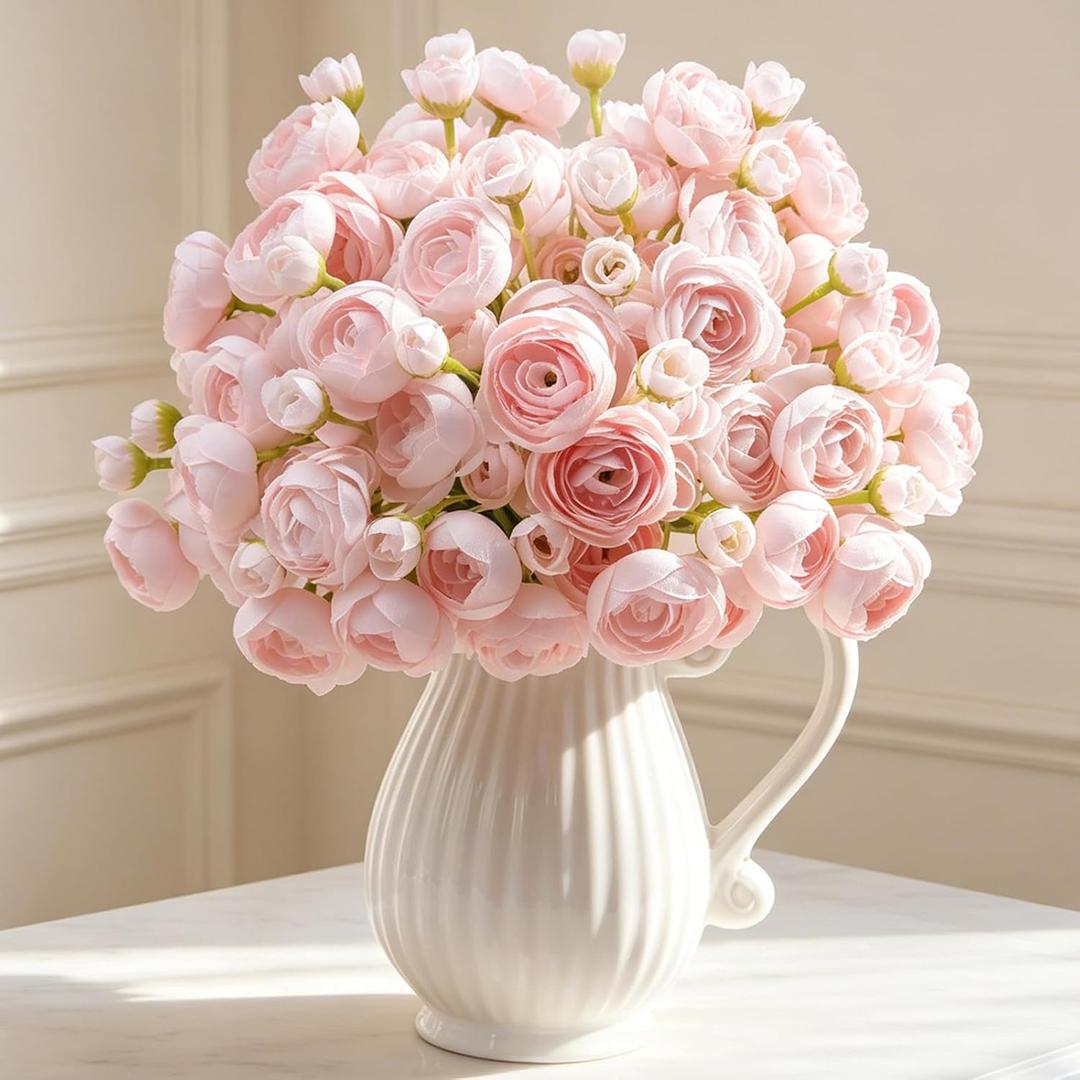 32Pcs Ranunculus Artificial Flowers, Light Pink Faux Silk Mini Peonies Bulk Fake Wedding Flowers for DIY Bouquet, Home Decor, Bridal Shower & Centerpieces