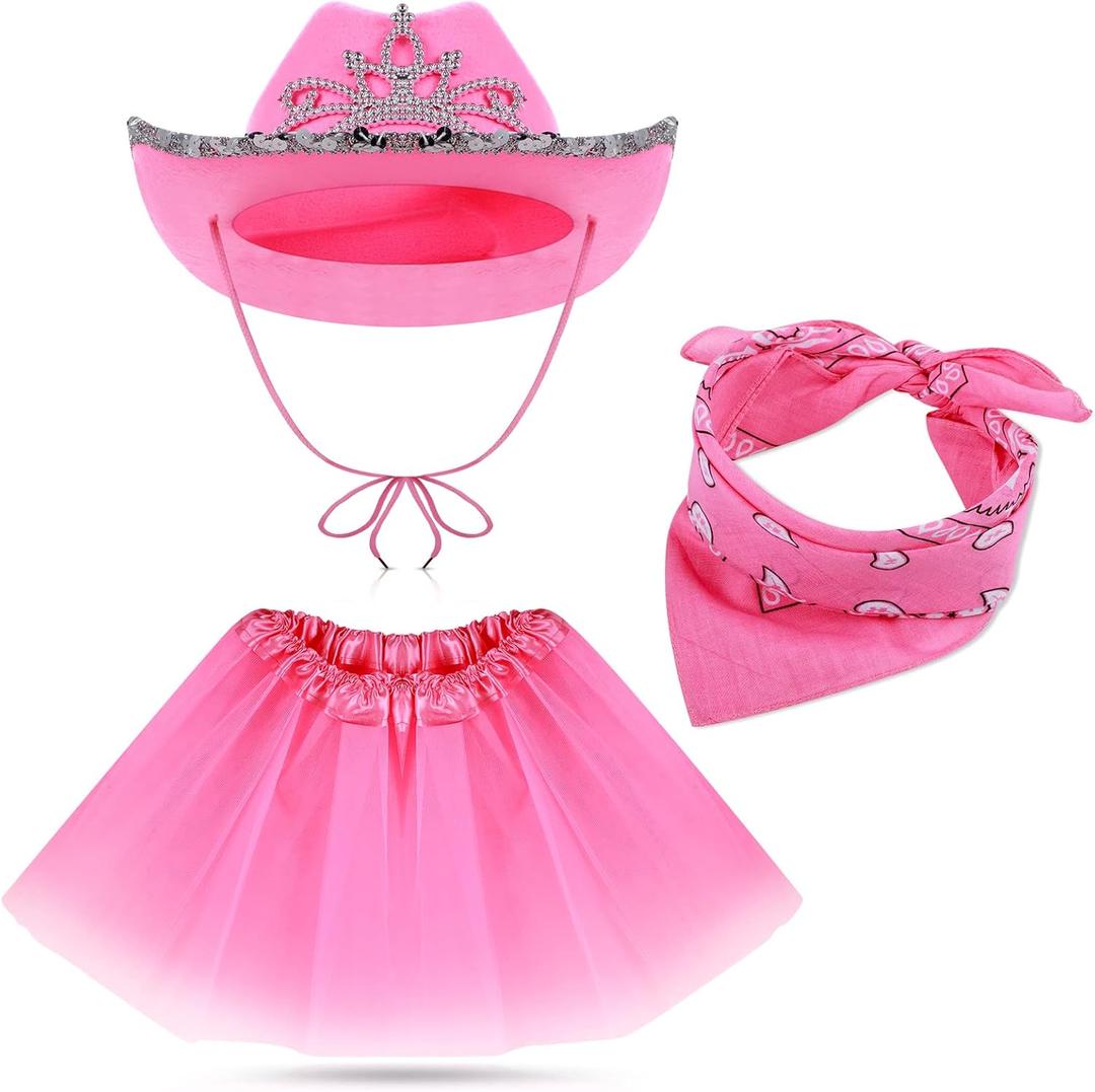 SATINIOR Cowboy Outfit Hat for Women Bandana Skirt for Western Party Halloween Adult Costume (Child, Crown)