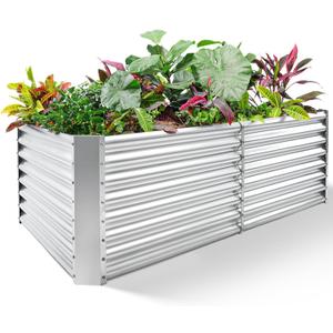 Land Guard 842 ft Galvanized Raised Garden Bed Kit, Galvanized Planter Raised Garden Boxes Outdoor, Large Metal Raised Garden Beds for Vegetables. (1-silver)