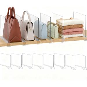 Purse Organizer for Closet Shelf Dividers: 8-Pack Adjustable Clear Acrylic Bag Storage Organizer for Handbags, Sweaters, Towels, Jeans and Shoes on Wood Shelves