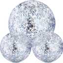 Hsei 3 Pcs Inflatable Beach Ball 16 Inch Glitter Summer Swimming Pool Disco Balls with Confetti Floatable Blow up Toys Decorations for Beach Wedding Outdoor birthday Party Favor(Silver)