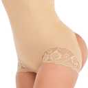 FUT Women's Thong Shapewear Tummy Control Butt Lifting Panties Girdle Underwear High Waist Body Shaper Briefs, Medium-Large, Beige With Lace
