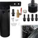 750ML Oil Catch Can Kit, Universal 2-port Baffled Oil Catch Can Reservoir Tank with Breather Filter and Drain ValveBlack