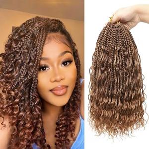 Goddess Box Braids Crochet Hair for Women 14 Inch Pre-looped Boho Crochet Box Braids with Curly Ends 7 Packs Bohemian Synthetic Braiding Hair Extensions(M33/30/27)